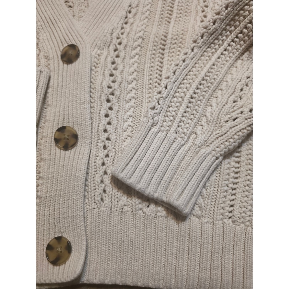 Gap Womens Cardigan Sweater Cream Cropped Pointelle Cable Knit V-Neck Medium - Picture 3 of 9
